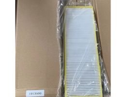Air filter in white rectangular shape.